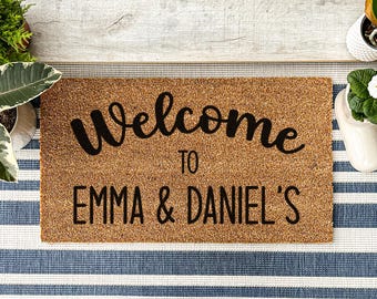 Classic Layered Doormat Look | Scripted Couple Greeting | New House Gift