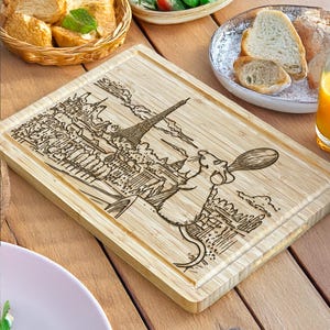 Personalized Paris-Themed Chopping Board – Custom Engraved Cutting Board, Eiffel Tower Design, Remy, Unique Kitchen Decor, Cheese Board Gift