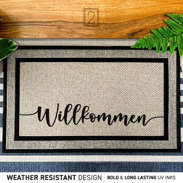 Willkommen Custom Mat, German Welcome Doormat Saying Willkommen, German Outdoor Weatherproof Entry Rug, Cute Welcome Entrance Doormat