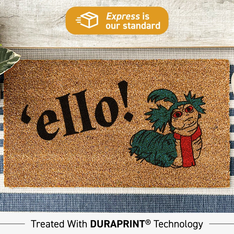 a door mat with a cartoon character on it