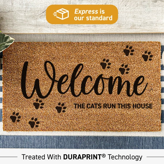 Custom Doormat, Welcome the cats run this house doormat, cat paw welcome doormat, pet home decor, cat mum gifts, cat mom gifts, cat dad 33