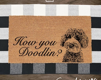 Dörrmatta för hund, Goldendoodle, Labradoodle, hundpresent, hunddekor, välkomstmatta för hund, hundordspråk, present till hundälskare, klotterpresenter 621