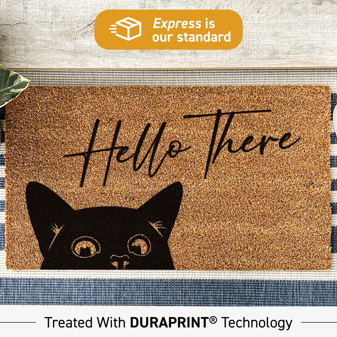 Cat Doormat, Cat Lover Gifts, Black Cat Hello There Door Mat