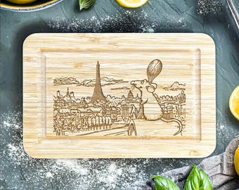 Snijplank met Parijs-thema - Gepersonaliseerde snijplank - Disney-cadeau - Rat Chef - Woondecoratie op maat - Kaasplank
