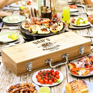 Personalised BBQ Tools Set in Bamboo Case with Custom Engraving – Grill Master Gift for Him – Outdoor Barbecue Accessories for Dad image 8