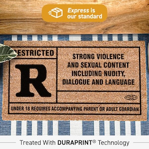 Custom tv and film restricted access r rated movie doormat, funny adult welcome movie rug, gifts for him, gifts for men, doormat funny