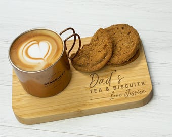 Custom Engraved Wooden Tea & Biscuit Board, Personalized Serving Tray, Unique Gift for Dad, Birthday, Valentine’s, Housewarming, Christmas