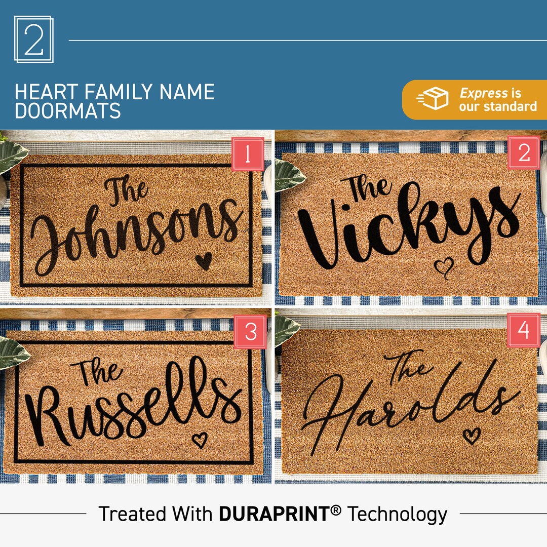 Personalised Doormats With Name and Heart, Custom Doormat, Personalized