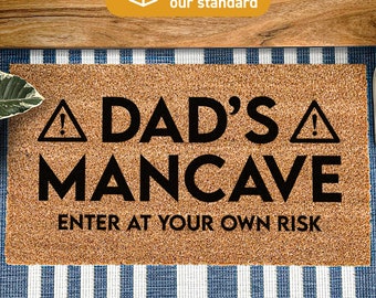 Dad's mancave enter at your own risk doormat, personalised mancave decor, man cave gifts, mancave stuff for men, funny doormat, father's day