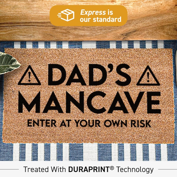 Dad's mancave enter at your own risk doormat, personalised mancave decor, man cave gifts, mancave stuff for men, funny doormat, father's day