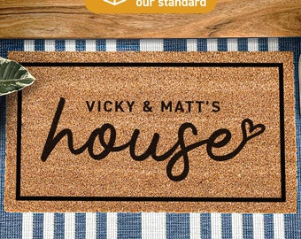 Personalized Doormat, welcome house with heart doormat, custom family home doormat, new home gift, housewarming gift, first home gift 67