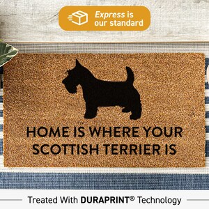 Pet Doormat, Home Is Where Your Scottish Terrier Is, Custom Doormat For New Dog Owners, Personalized Coir Doormat, Dog Décor 504