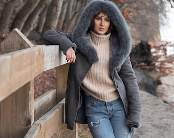 Ebony dark grey shearling jacket