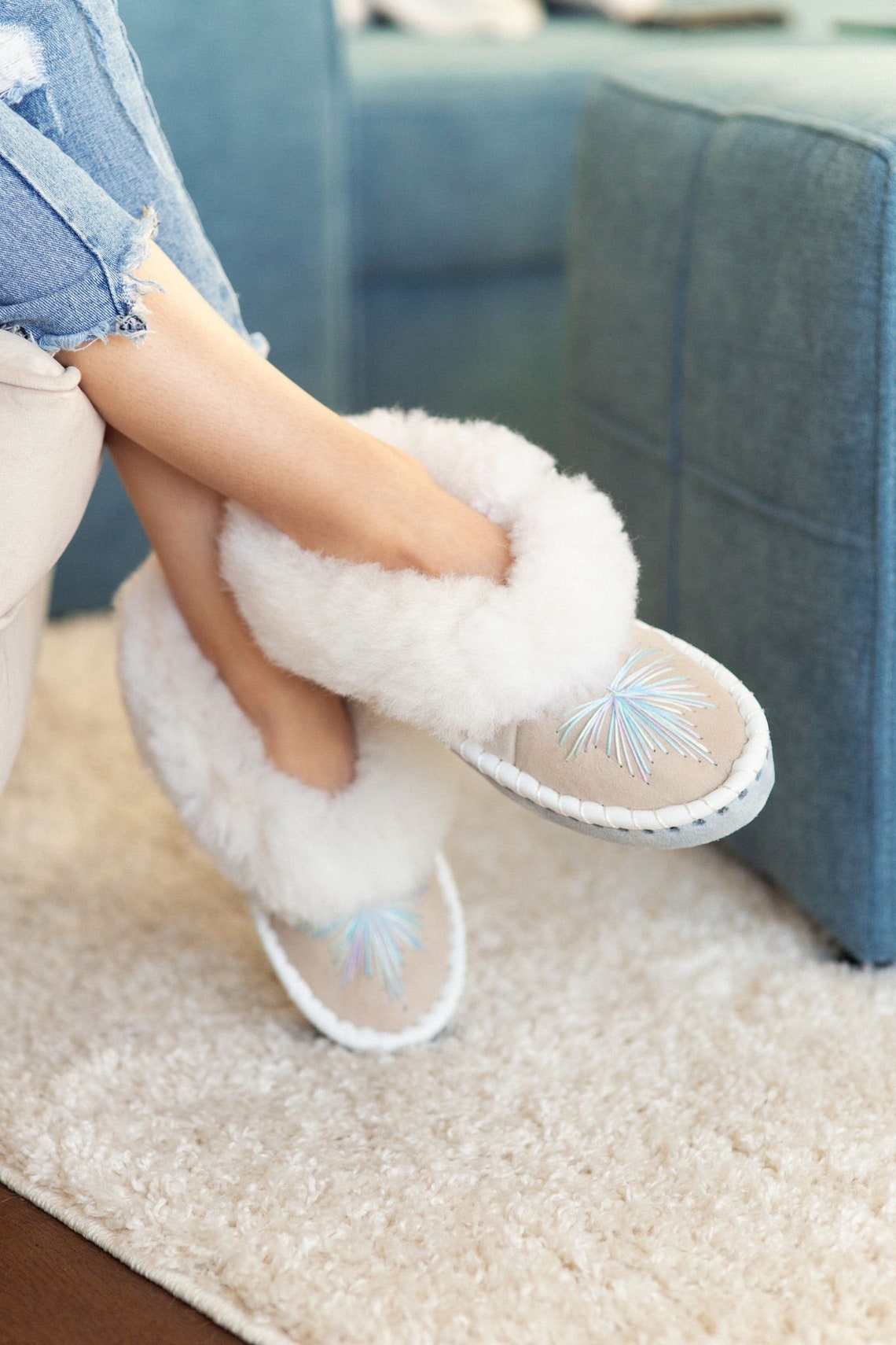 Sheepskins Knit Slippers Black White