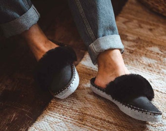 Men's Black Mule Slippers