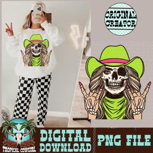 Neon Cowgirl PNG, Cowgirl Sublimation PNG, Cowgirl PNG, Western-Shirt-Design, Western PNG, Druckvolle PNG, Instant Download, Skelett PNG