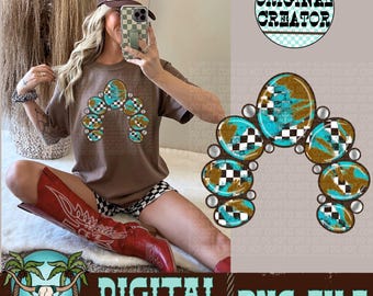 Western Türkis kariert PNG | Sublimationsdruck (Instant Download)