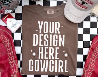 Maqueta de camiseta Comfort Colors 1717 Espresso, estilo western (JPG)