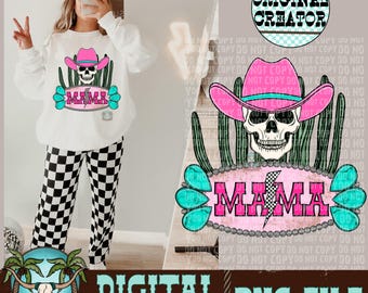 Western Mama Skull PNG, Cowgirl Shirt Design (Digital Download)