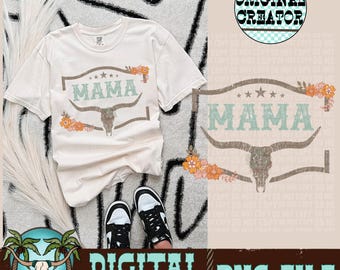 Mama Bull Skull Western PNG | Floral Design (Instant Download)