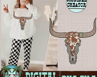 Bull Skull PNG, Western Cowgirl Shirt Design (Digital Download)