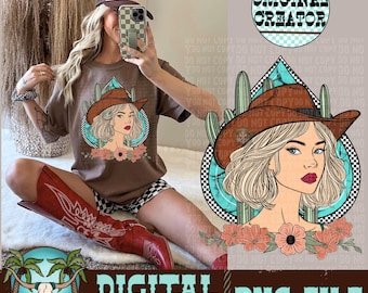 Blonde Cowgirl PNG | Western Sublimation Design (Digital Download)