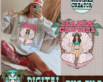 Seaside Cowgirl PNG | Western Sublimation Design (Instant Download)