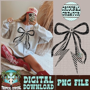 Retro Eight Ball Bow, Lightning Bolt PNG, Western Design (Digital Download)
