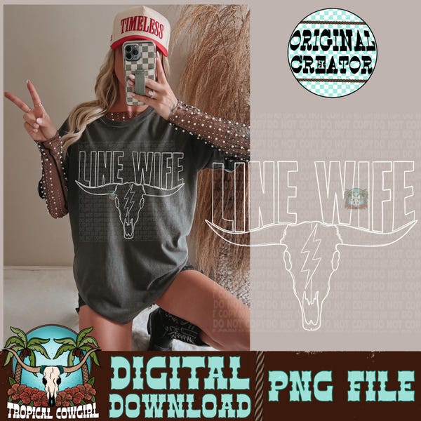 Western Linewife Bullskull PNG, trendiges Shirt-Design (digitaler Download)