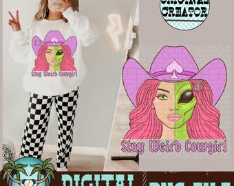 Alien Cowgirl PNG, Western Sublimation (Digital Download)