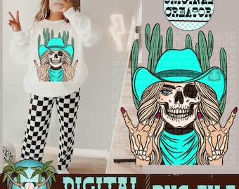 Cowgirl Skeleton PNG, Western Design (Digital Download)