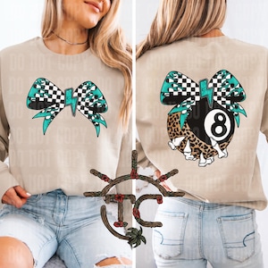 Eight Ball png, Western eight ball design, Cowgirl png, cheetah print, checkered print png, bow png, sublimation, instant download