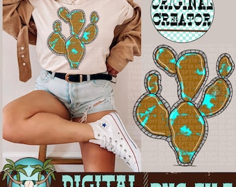 Türkis Kaktus PNG | Western Sublimation (Instant Download)