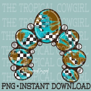 Western Jewelry PNG| Checkered PNG| Turquoise png| Sublimation| Instant Download