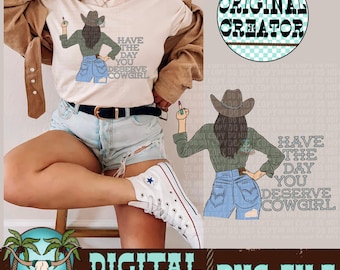 Design de sublimação de cowgirl, estampa para camiseta estilo western (PNG)