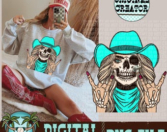 Skeleton Cowgirl PNG, Western Skull (Digital Download)