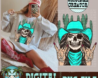 Cowgirl Skull PNG, Western Skeleton Design (Digital Download)