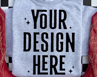 Gildan 18000 Ash Sweatshirt Mockup, Western Theme (JPG)