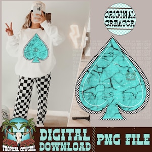 Western Spades PNG, western, retro, turquoise, checkered, cactus, instant download, cowgirl png