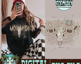 Western Mama Bull Skull PNG, Motherhood Shirt Design (Instant Download)