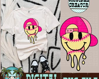 Softball Smiley Face PNG | Pink Hat Clipart (Digital Download)