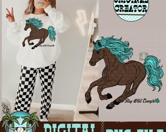 Caballo turquesa del oeste PNG / Arte de vaquera (Descarga digital)