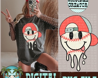 Smiley Baseball PNG | Dripping Design (Instant Download)