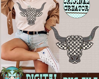 Checkered Bull PNG | Western Cow Sublimation (Instant Download)
