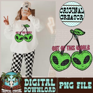 Alien Cherries PNG, Glitter Design, Sublimation (Instant Download) image 1