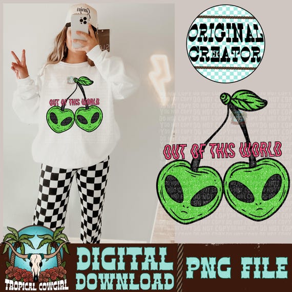 Alien Cherries PNG, Glitter Design, Sublimation (Instant Download)