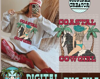 Coastal Cowgirl PNG | Western Horse Design (Instant Download)