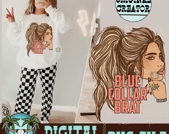 Blue Collar Cowgirl PNG, Western Shirt Design (Digital Download)