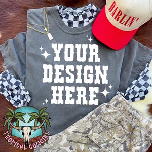 Comfort Colors Mockup, Western Shirt Mockup, Comfort Colors Pepper Mockup C1717, Tshirt Mockup, Trendy Flatlay Mockup, Trendy Mockup, png