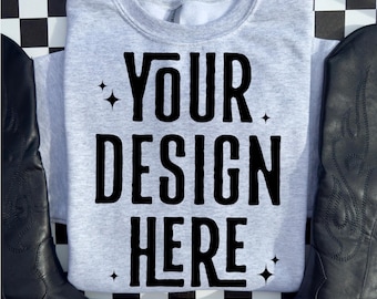 Gildan 18000 Ash Sweatshirt Mockup, Western Theme (JPG)